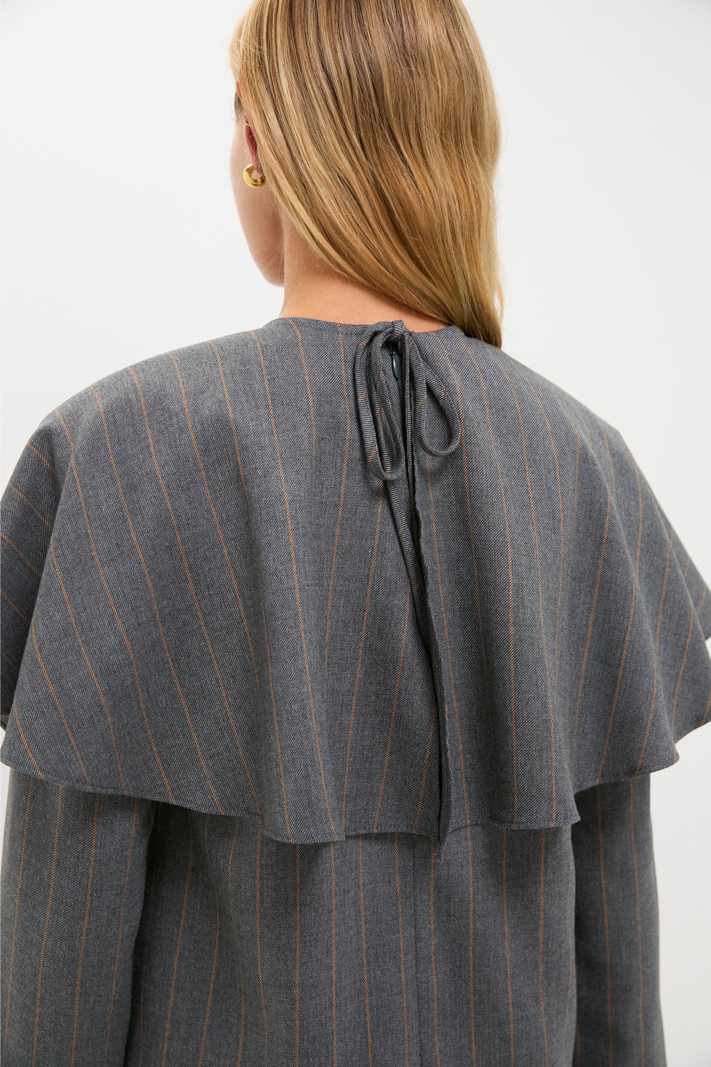 Pewter Brushed Wool Stripe Circle Collar Mini Dress