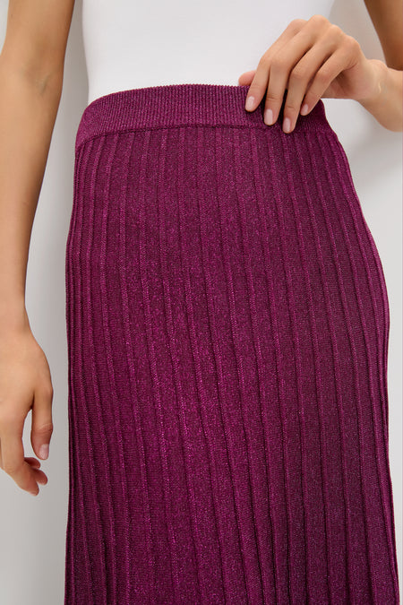 Plum Shimmer Knit Pleated Arion Midi Skirt