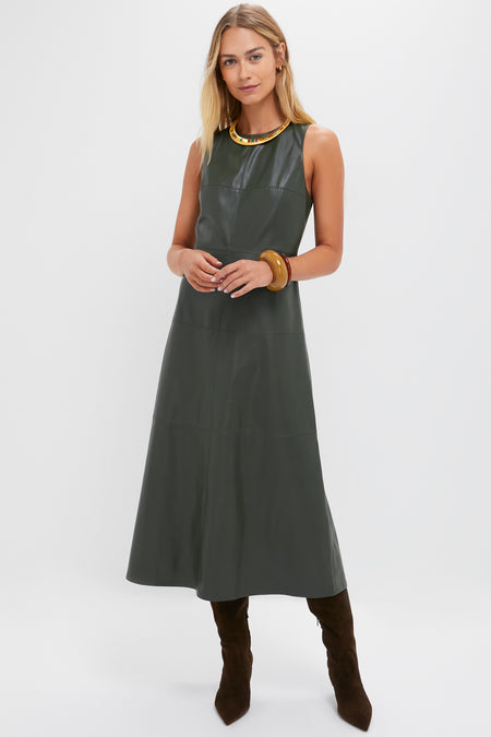 Dark Hunter Green Leather Manon Dress