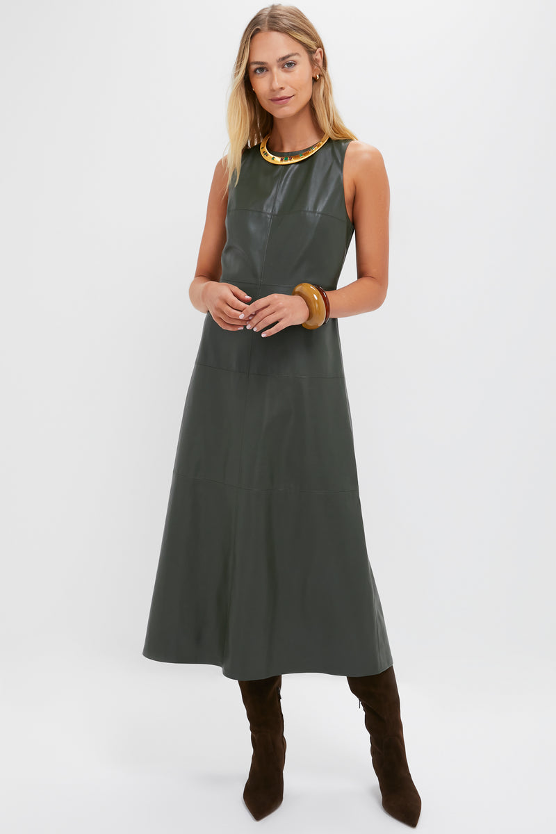 Dark Hunter Green Leather Manon Dress