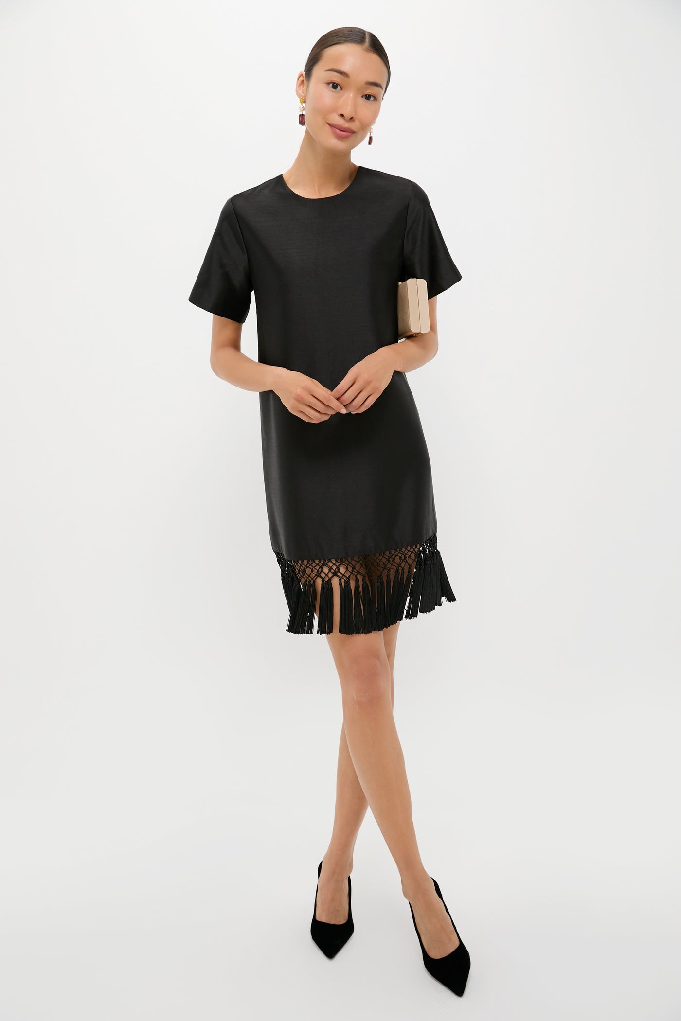 blue dress for baby girl Keyana Strapless Tassel Mini Dress Black main image 1