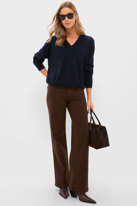 Navy Cashmere Emma V-Neck Boyfriend Sweater