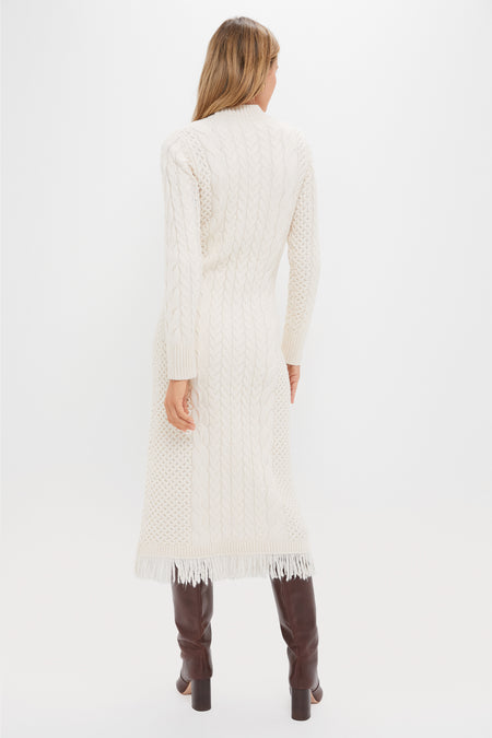 Cream Freya Fringe Sweater Dress
