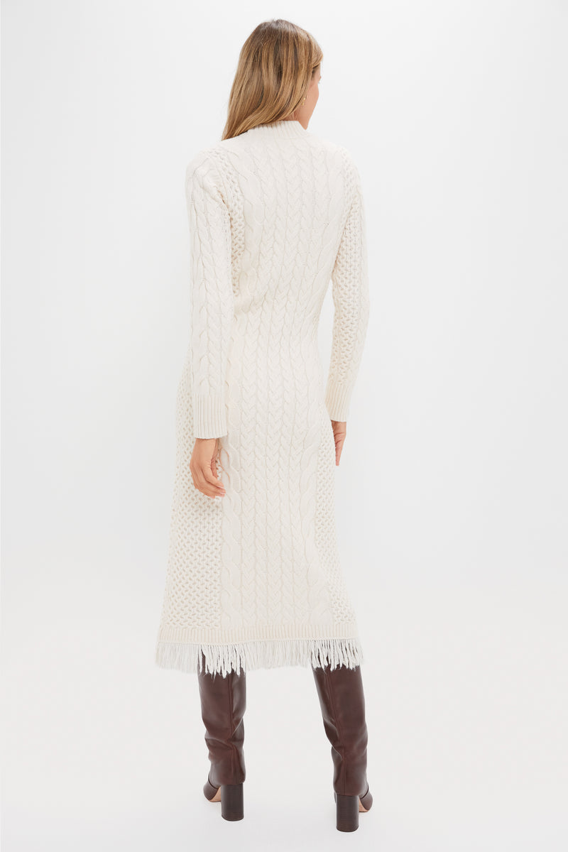 Cream Freya Fringe Sweater Dress