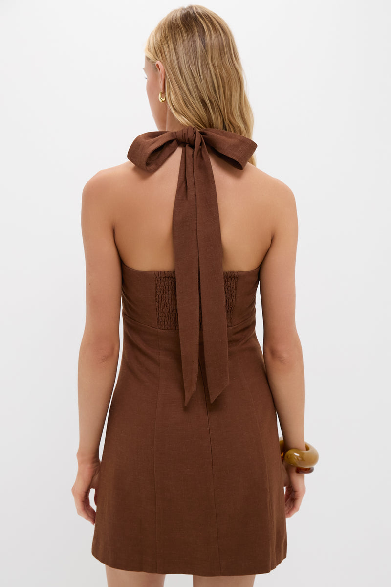 Brown Linen Balliet Mini Dress