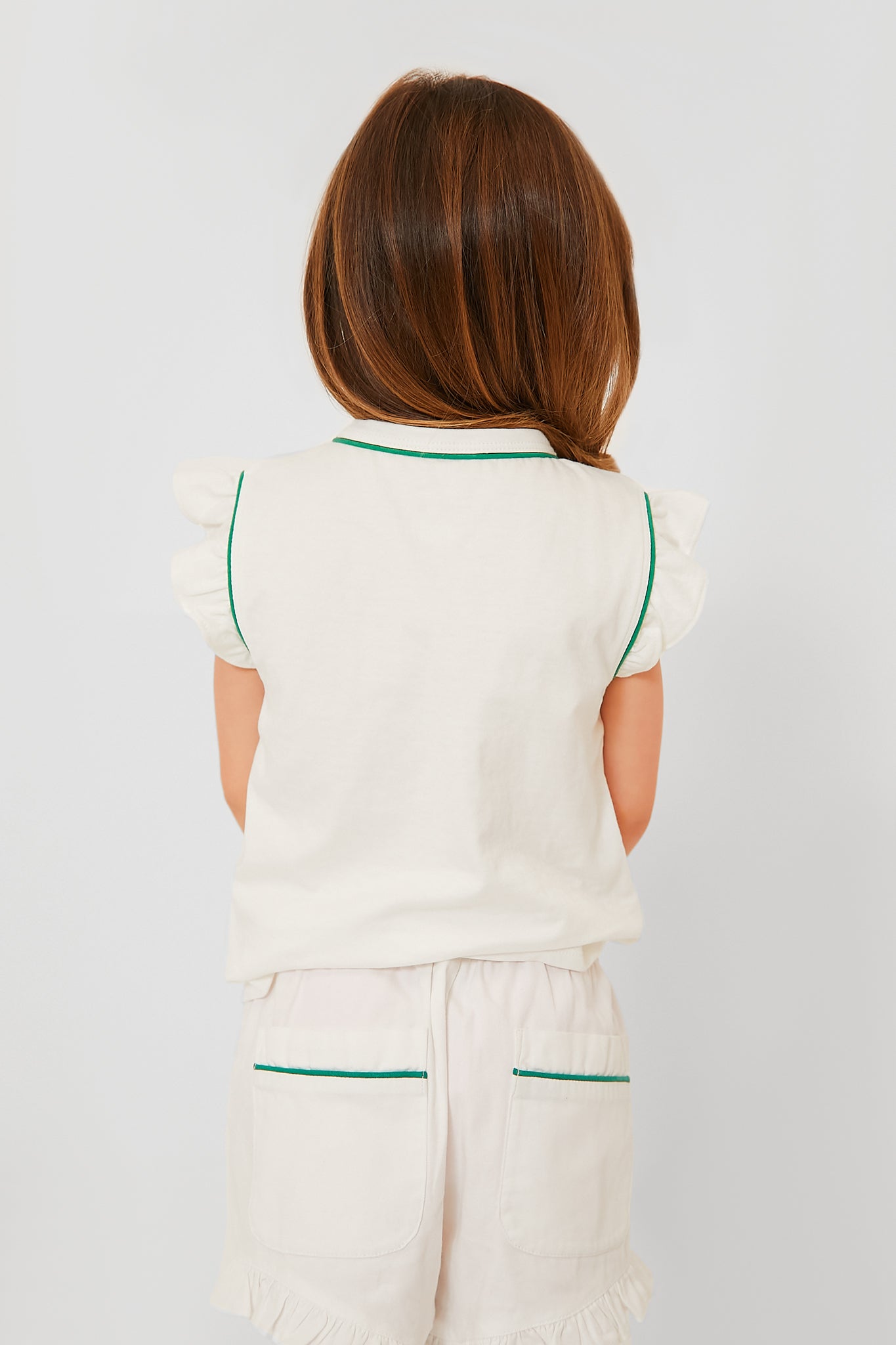 Exclusive Green Piping White Adrian Tee