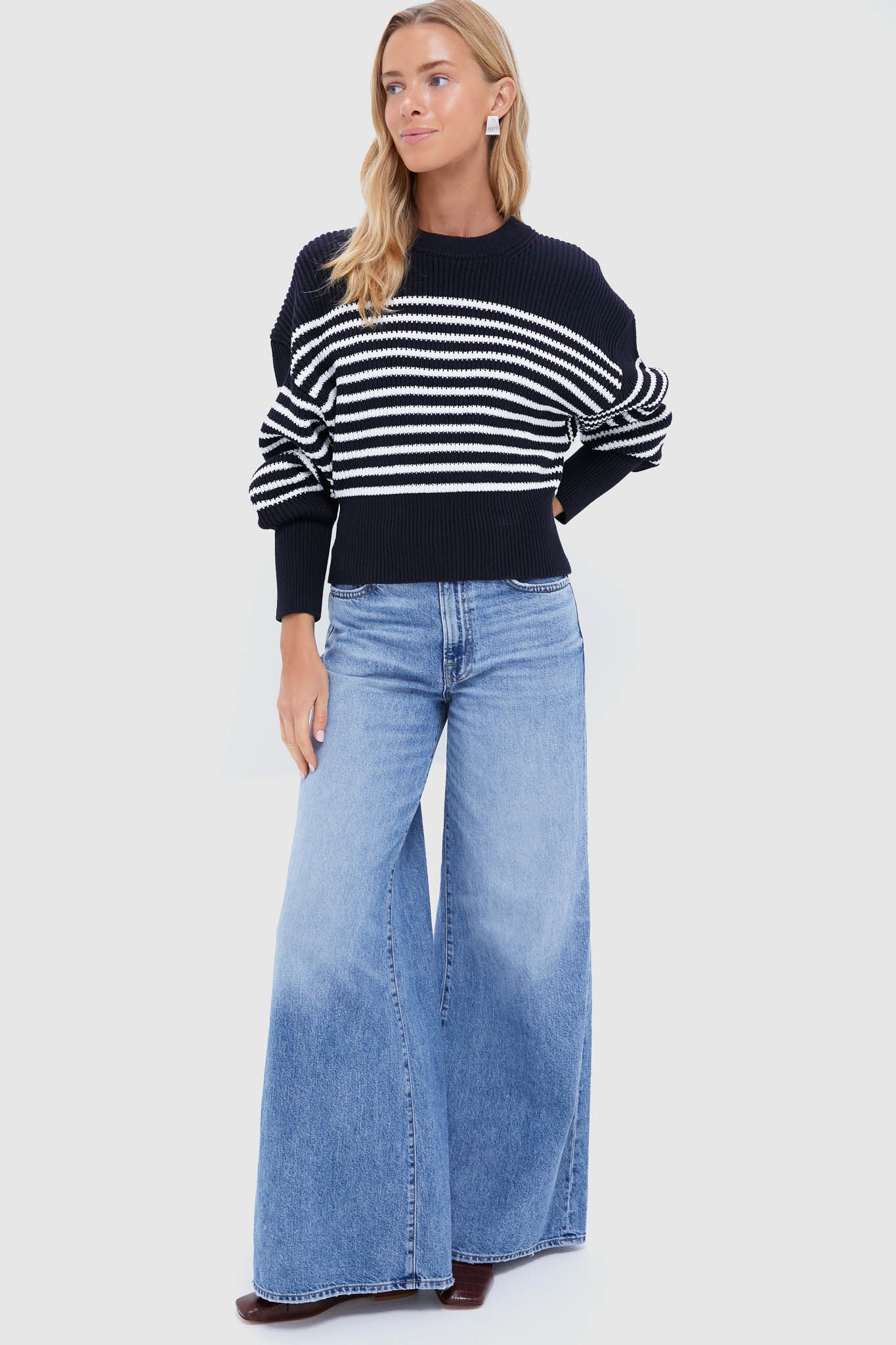 Berry Blue and White Striped Tanessa Sweater