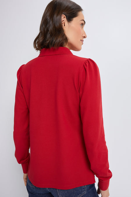 Red Long Sleeve Pique Puff Sleeve Peggy Polo