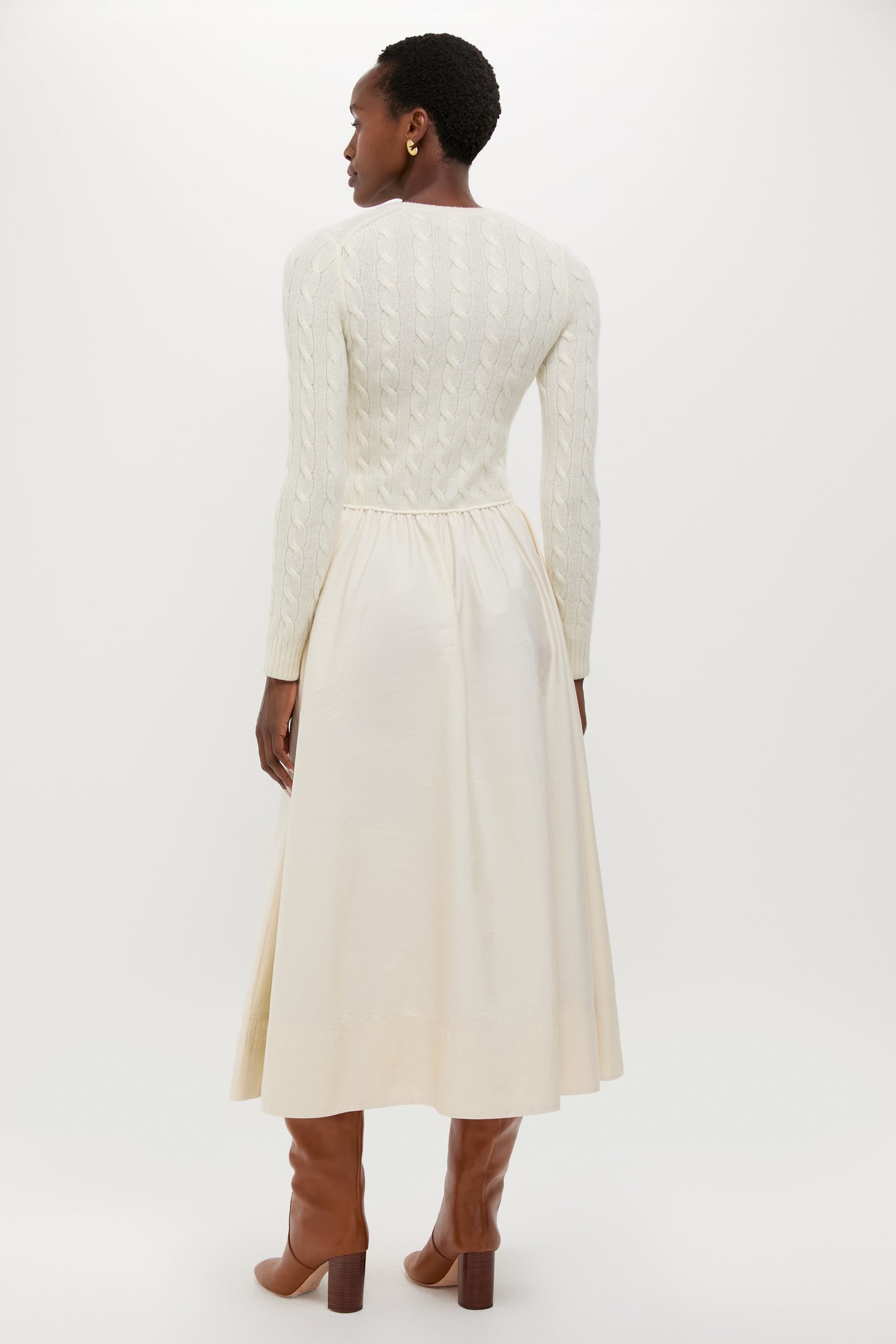 Authentic Cream Crewneck Long Sleeve Fit and Flare Dress