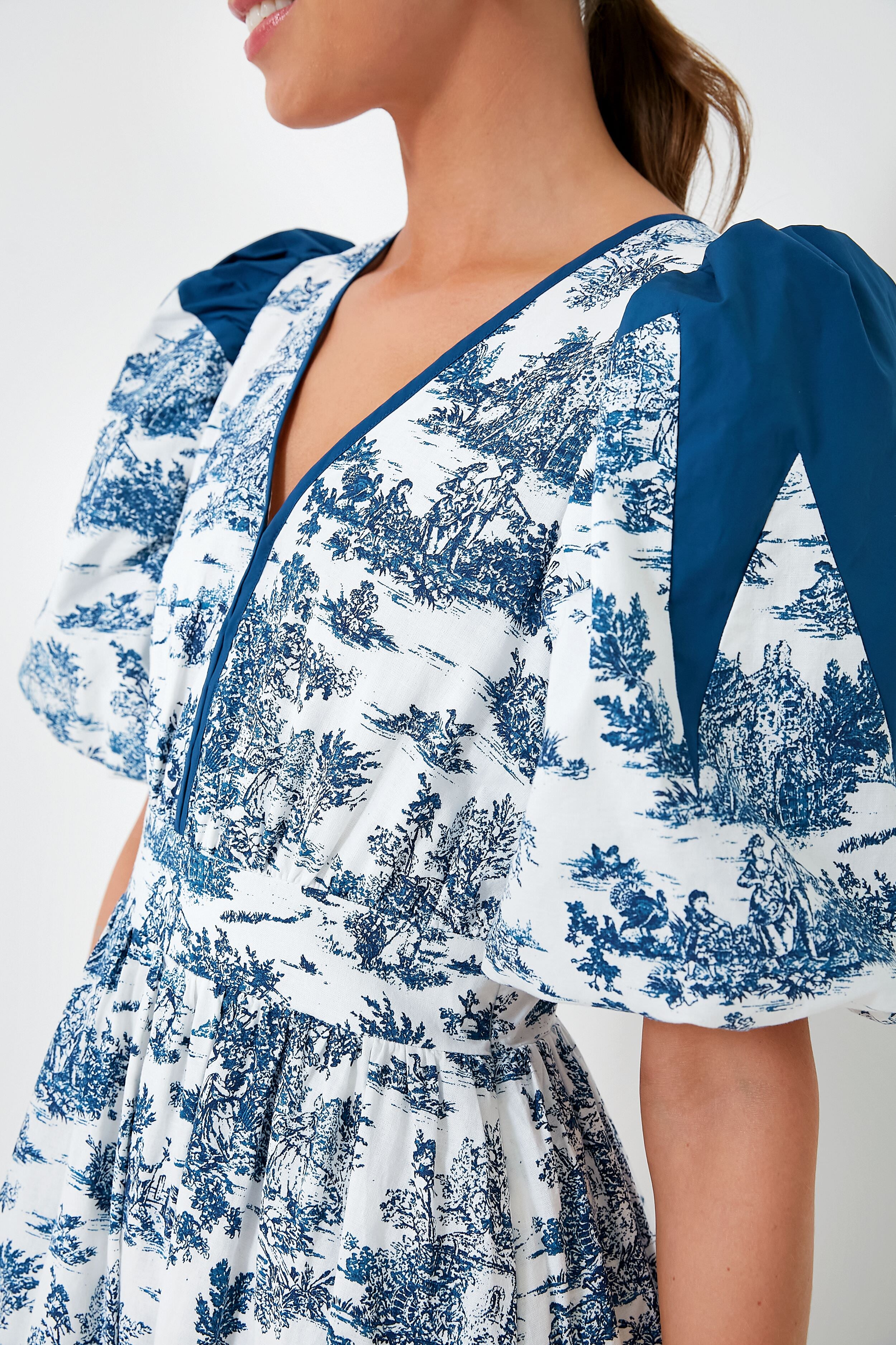 Blue Toile Reynolds Midi Dress