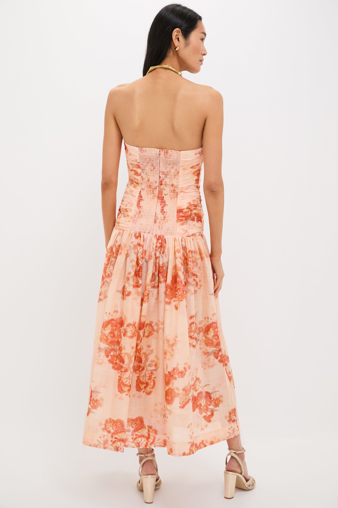 Red Botanical Floral Cascadian Strapless Midi Dress