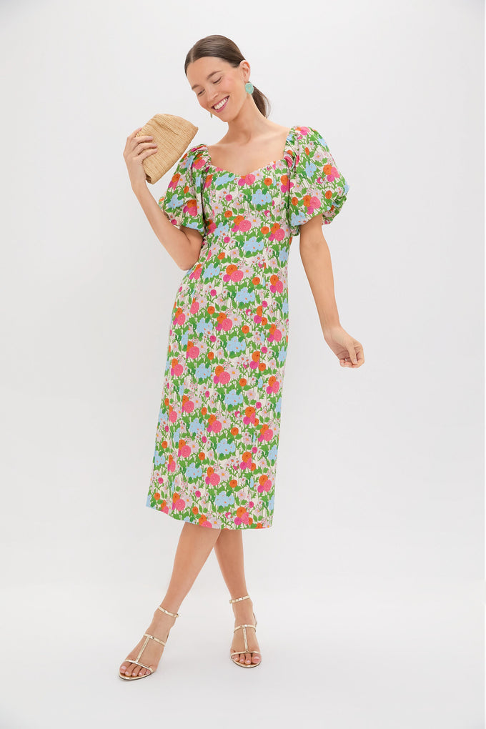 Green Multi Begonia Floral Sallie Midi Dress | Hyacinth House Green Multi Begonia Floral Sallie Midi Dress | Hyacinth House