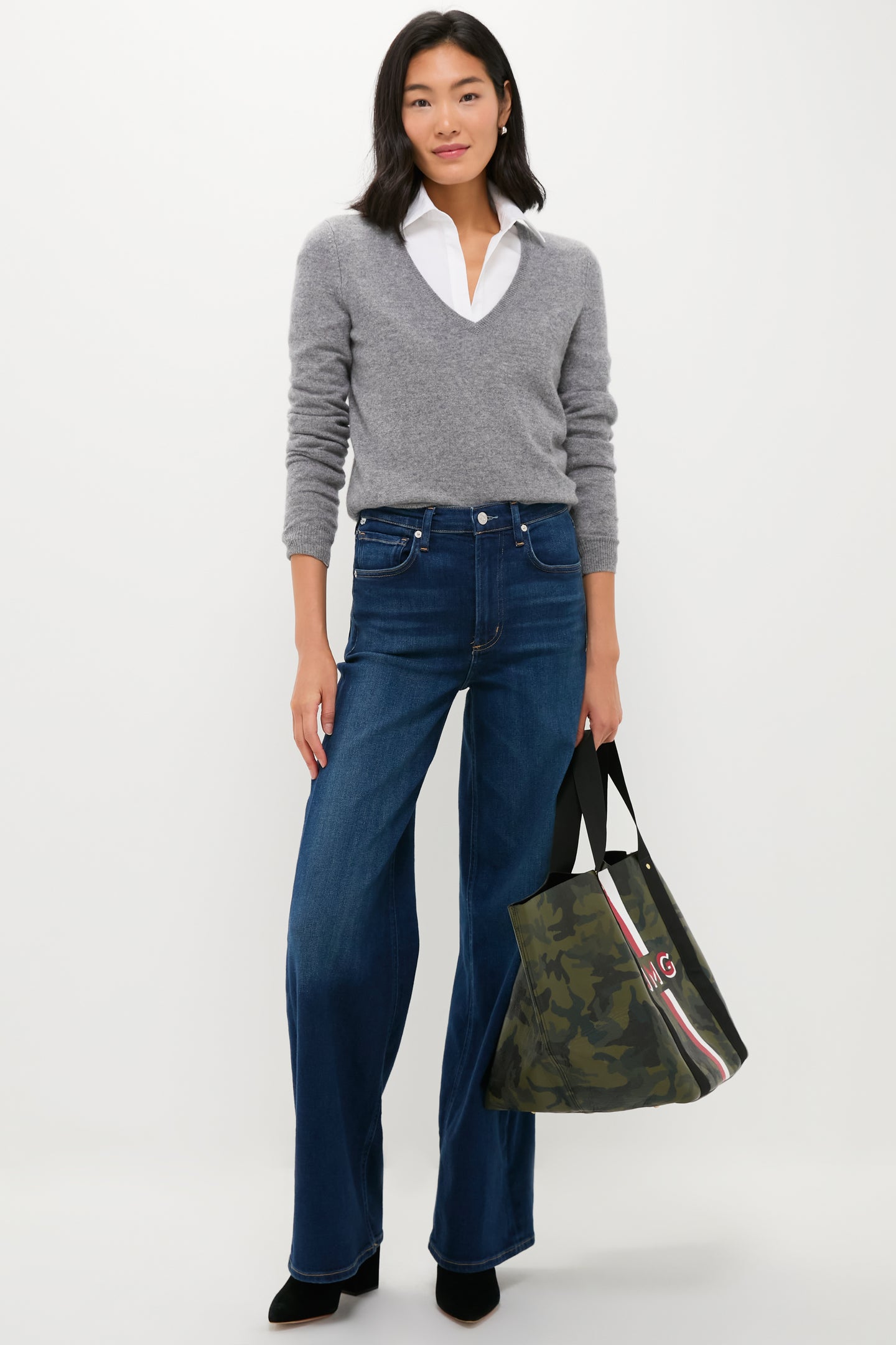 Gray Cashmere V-Neck Sweater