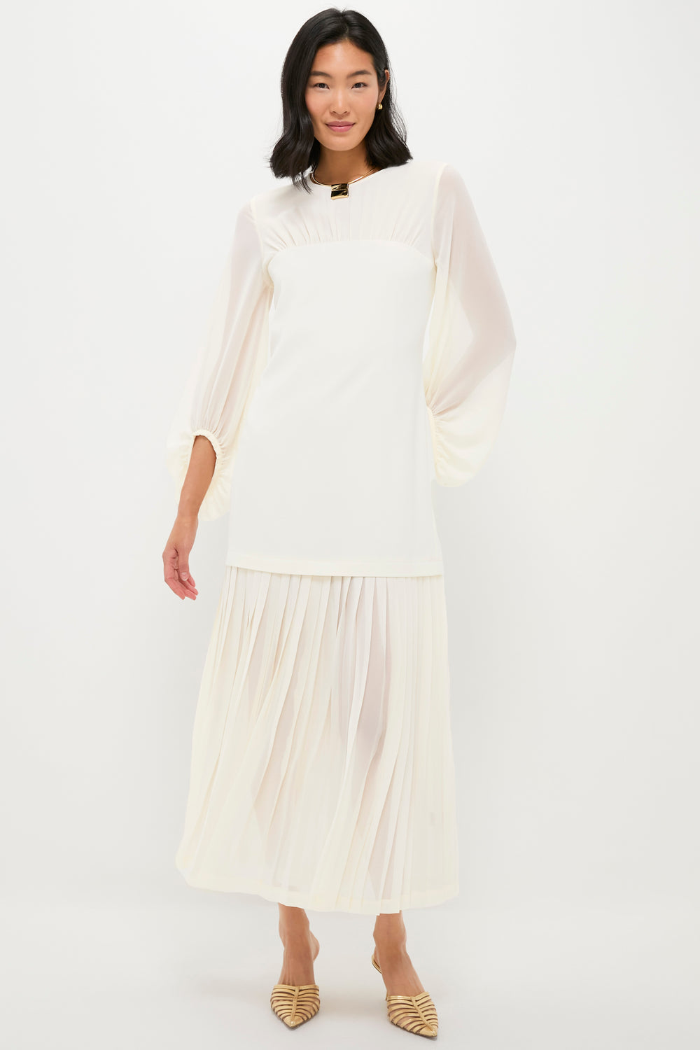 Ivory Chiffon Pleated Lorraine Dress