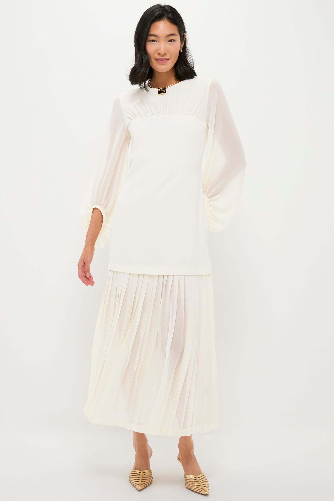 Ivory Chiffon Pleated Lorraine Dress
