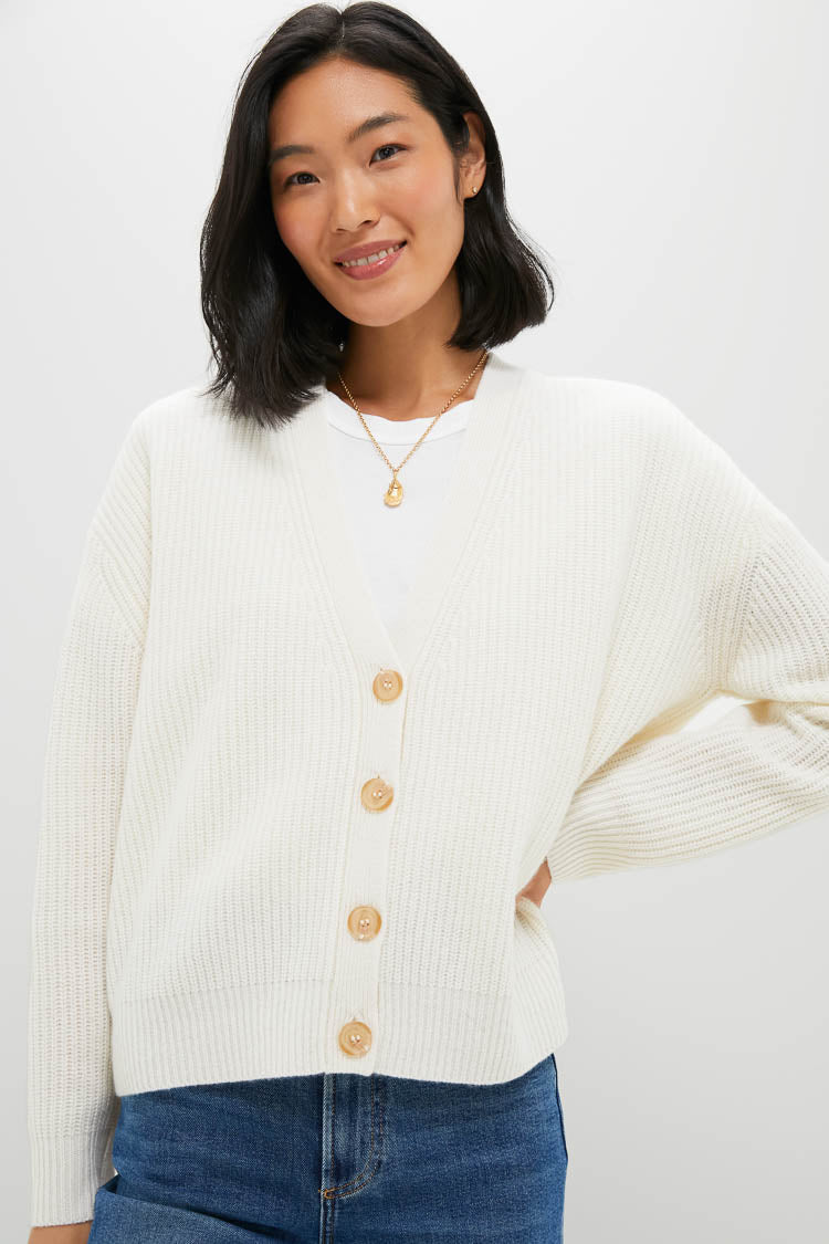 Ivory Cropped Cashmere Cocoon Cardigan