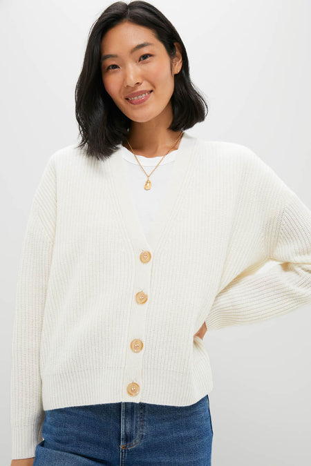 Ivory Cropped Cashmere Cocoon Cardigan