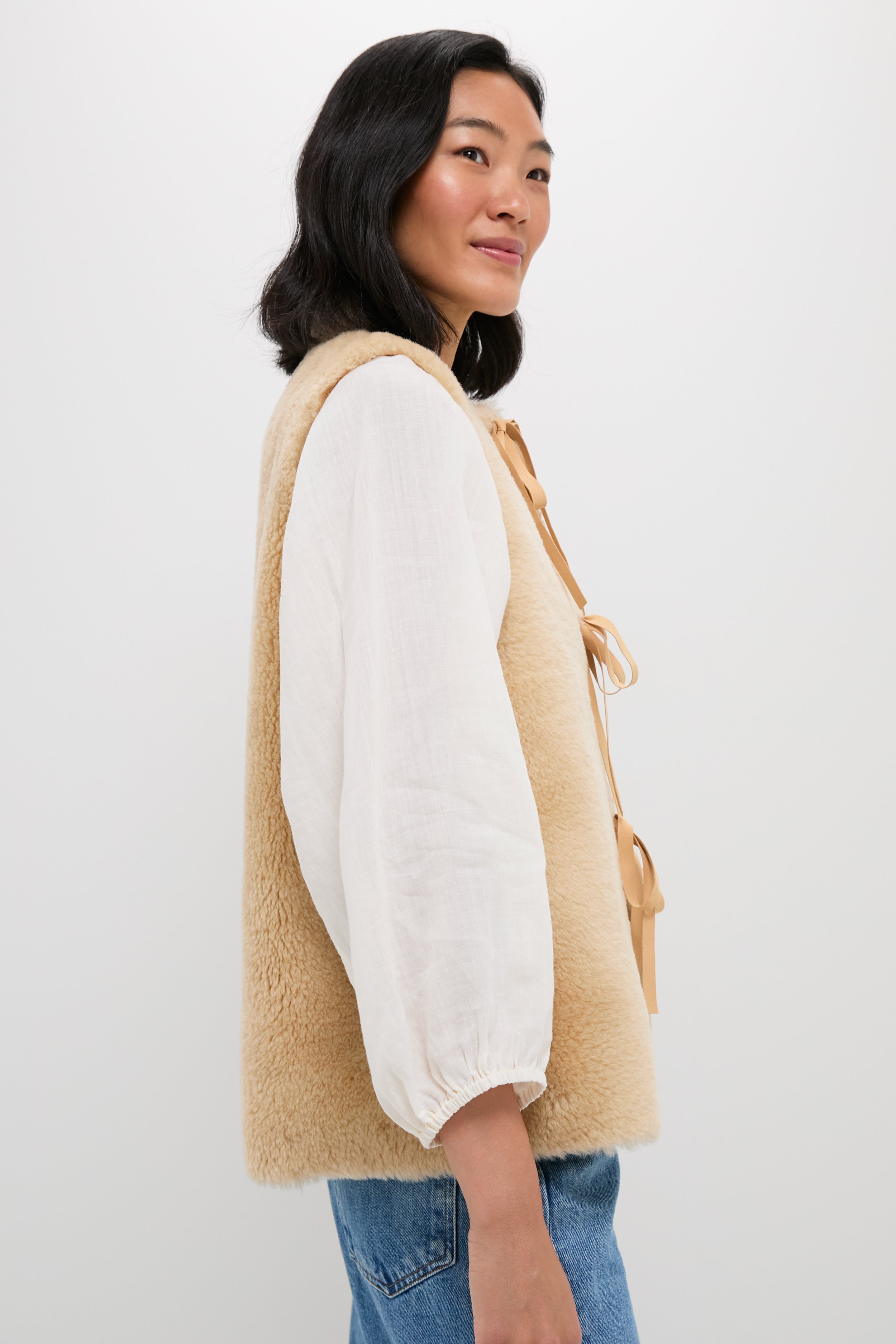 Cream Elliot Shearling Tie-Front Vest | Sea New York