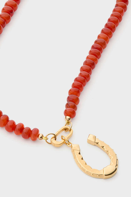 Exclusive Red Carnelian Gemstone Necklace with Horseshoe Charm