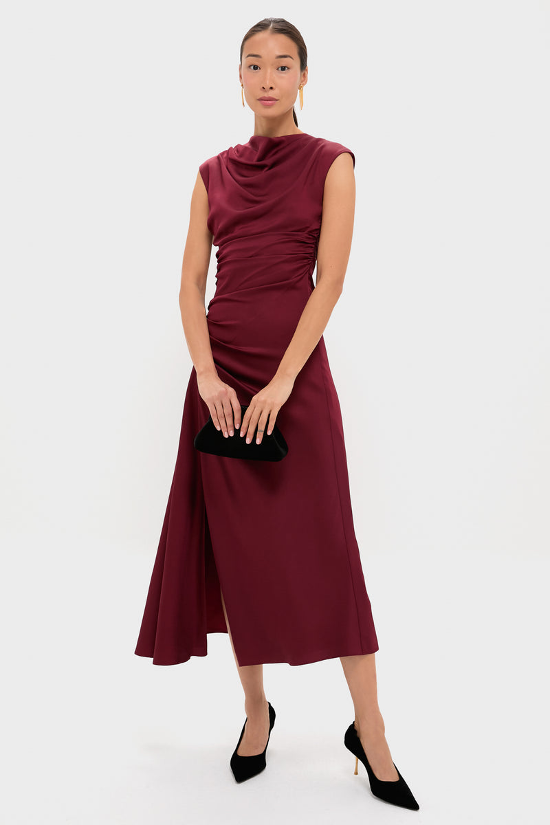 Oxblood Burke Draped Midi Dress