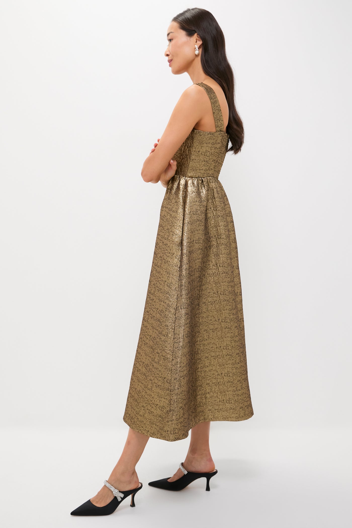Gold Textured Jacquard Esme Dress