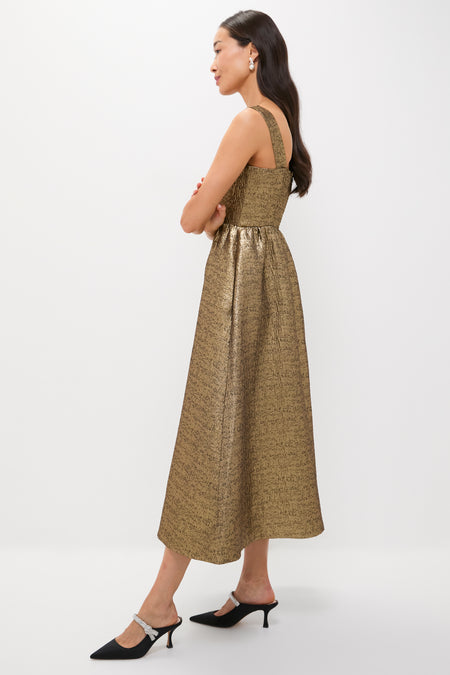Gold Textured Jacquard Esme Dress