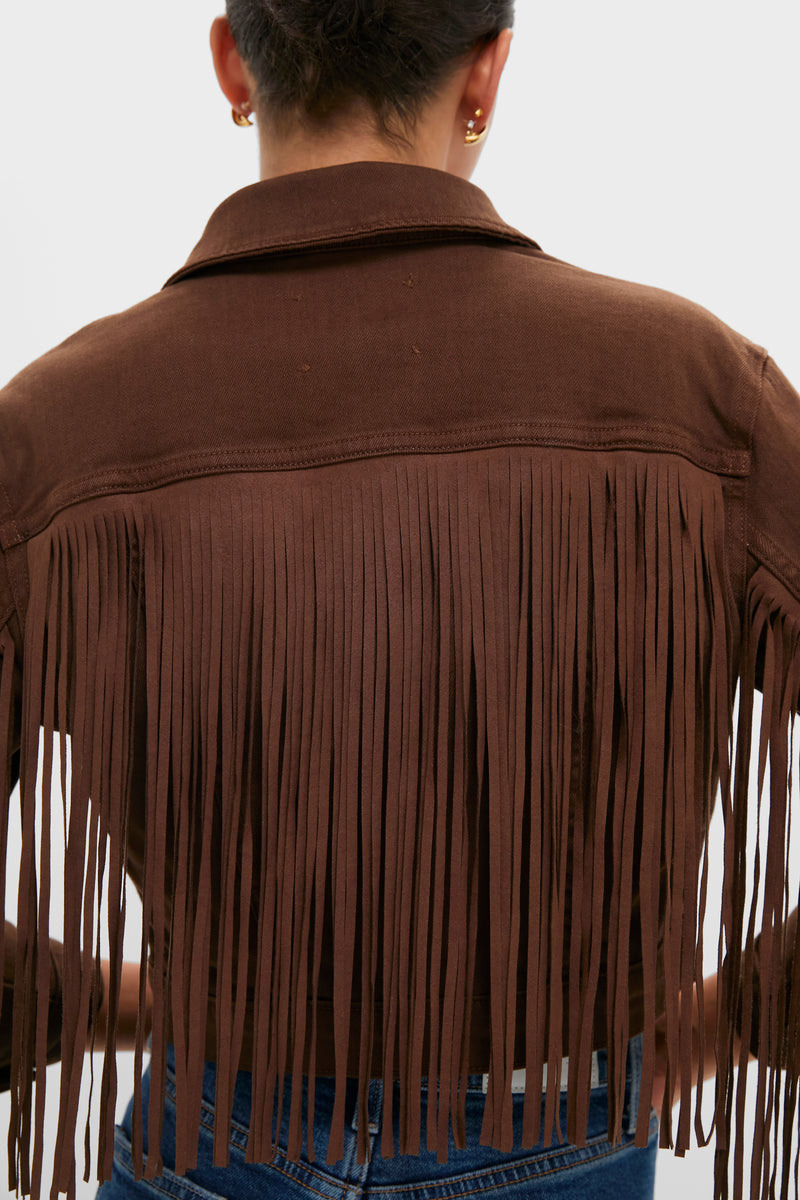 Brown Koda Crop Fringe Jacket