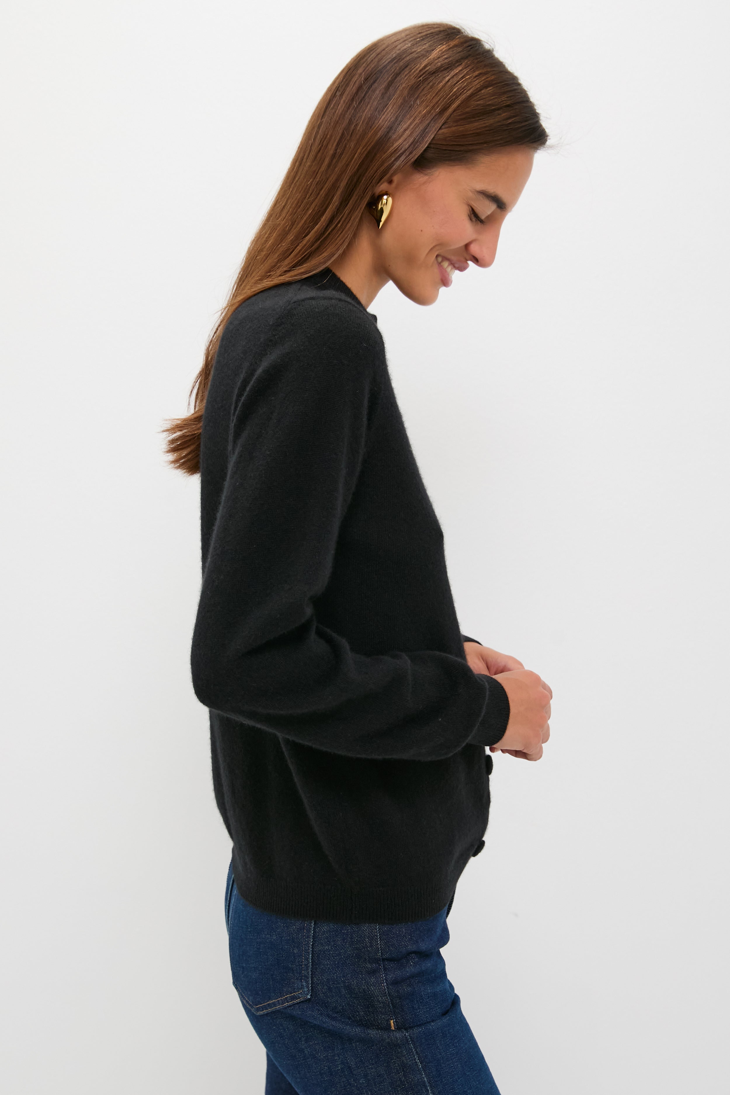 Black Cashmere Covered Button Quinn Cardigan | Tuckernuck