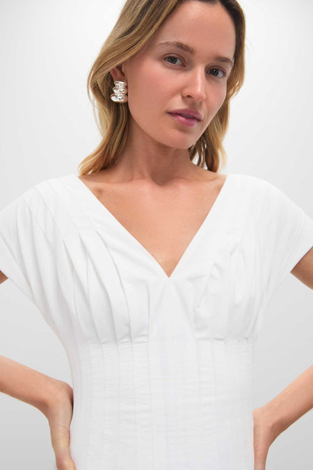 White Nina Pleated Midi Dress