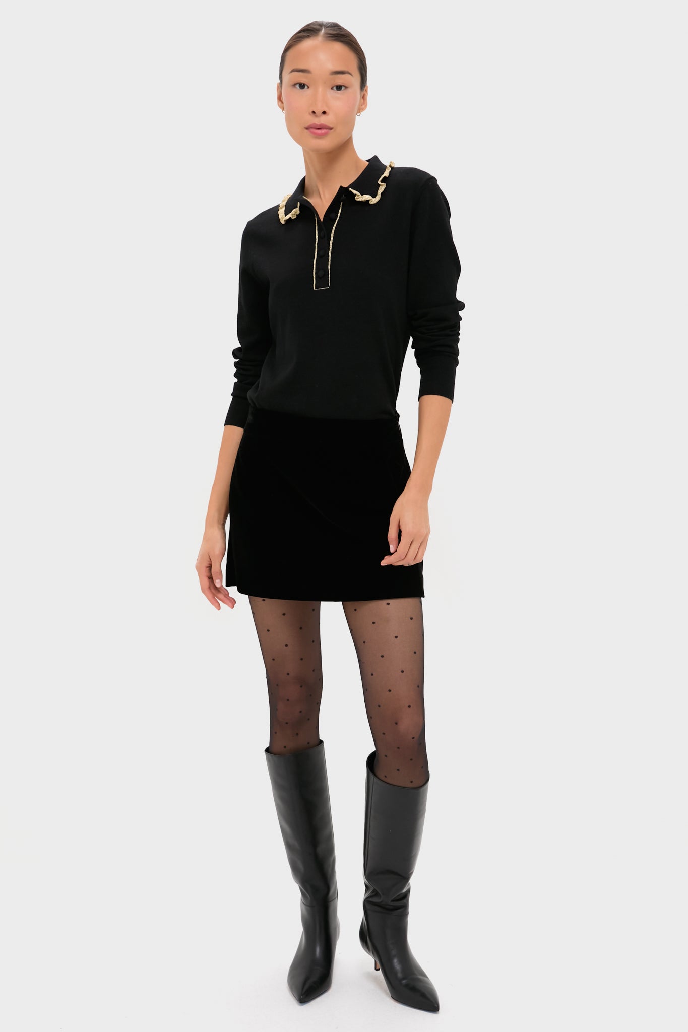 Black Annalane Collared Sweater