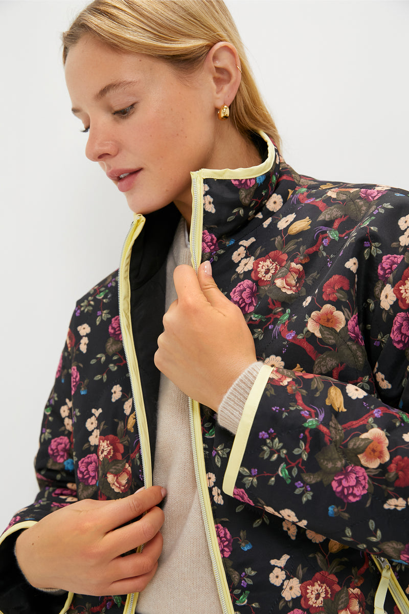 Reversible Black and Baroque Floral Quilted Mallory Jacket