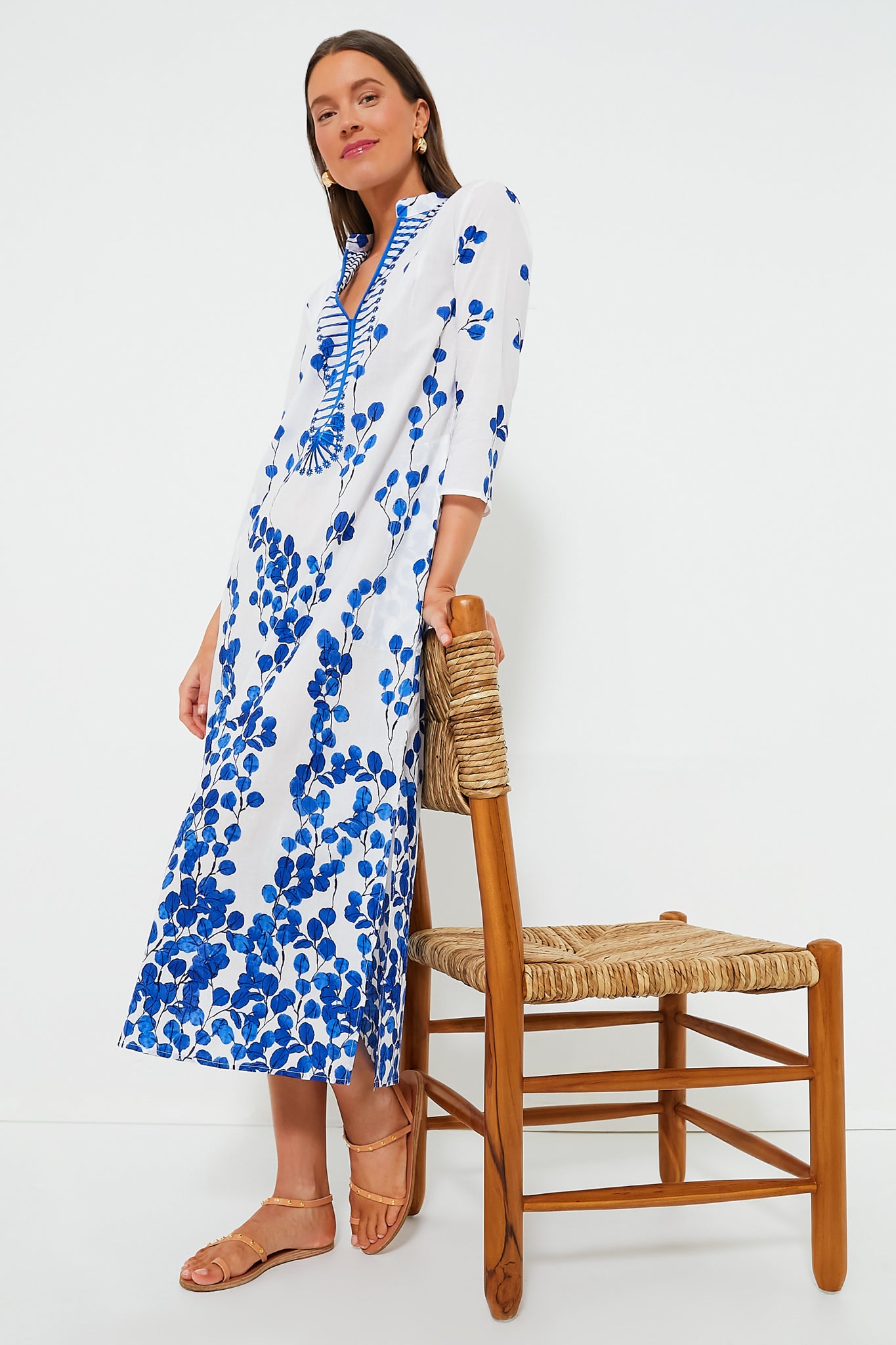 Exclusive Leaf Blue Clorinda Long Kaftan