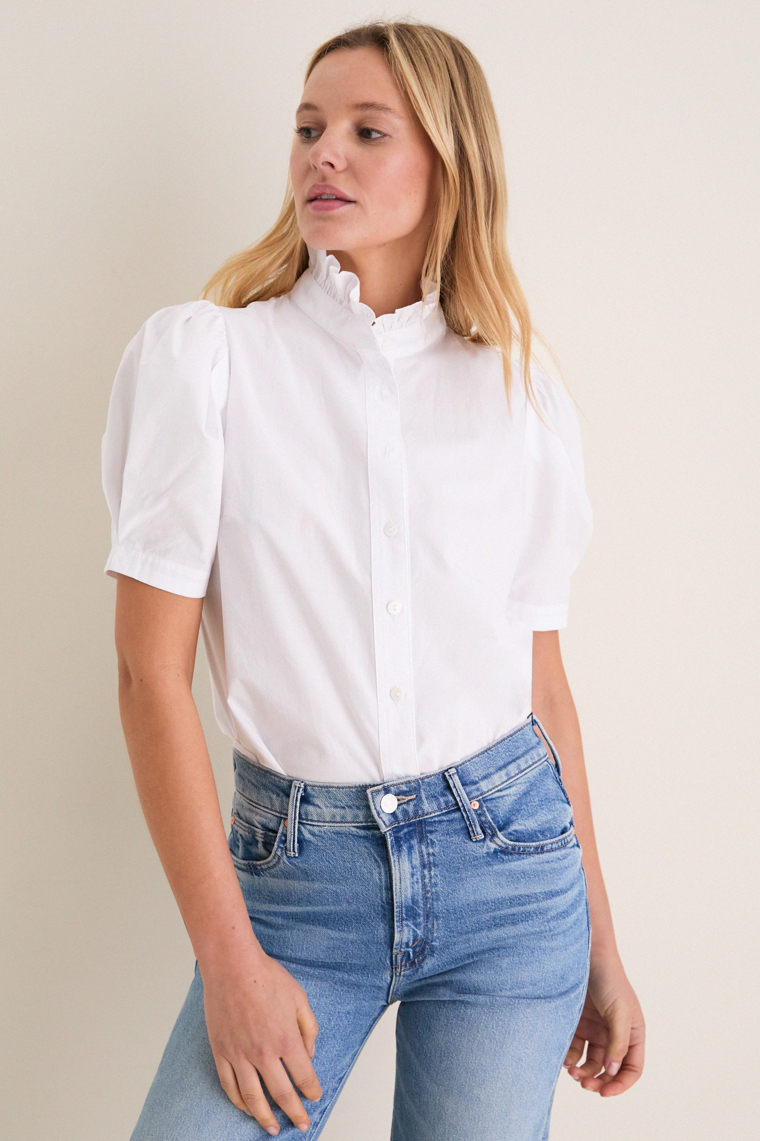 【未使用タグ】YOKOCHAN Puff-sleeve Blouse 白38 White Cotton Alicia Blouse | Pomander Place