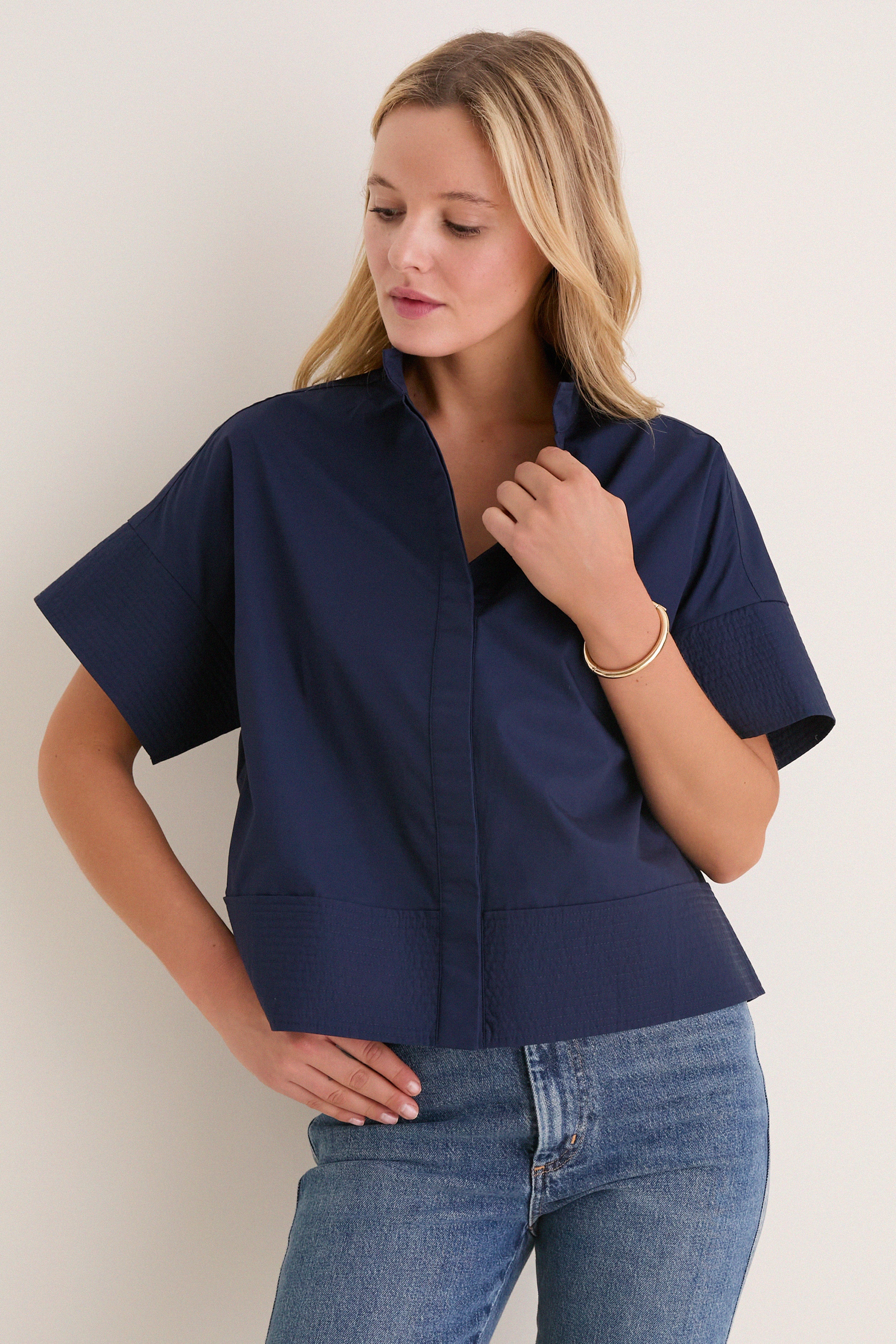 Navy Trapunto Stitch Sofia Shirt | Tuckernuck