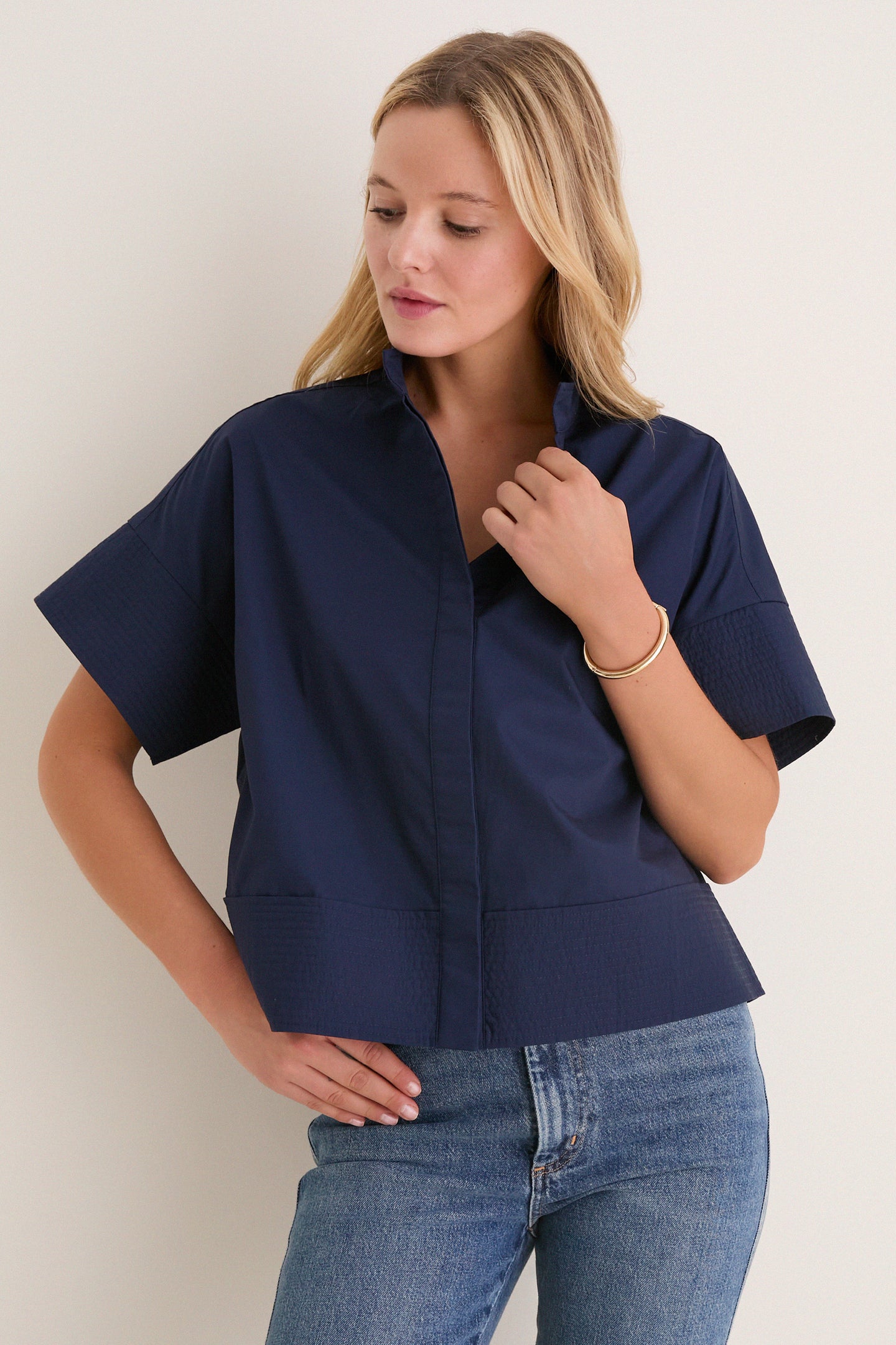 Navy Trapunto Stitch Sofia Shirt