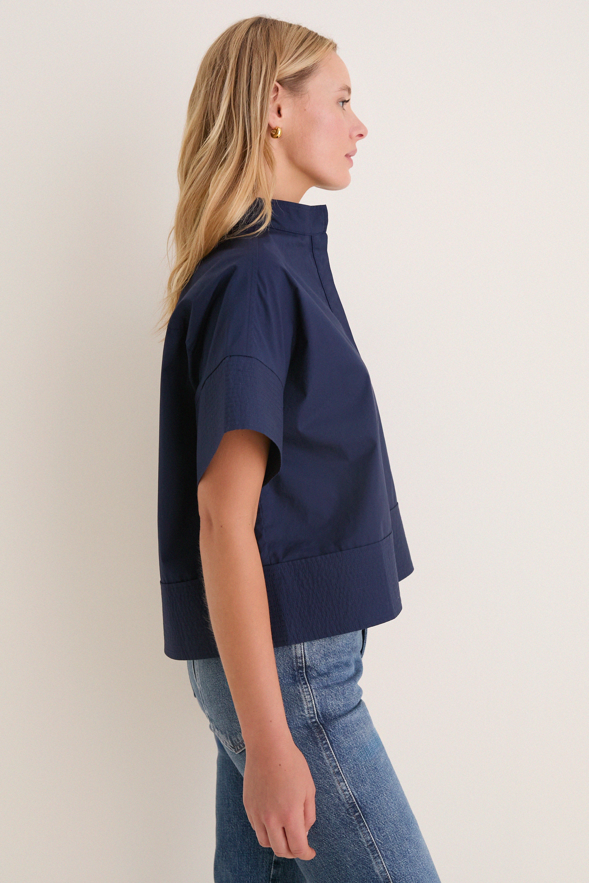 Navy Trapunto Stitch Sofia Shirt | Tuckernuck