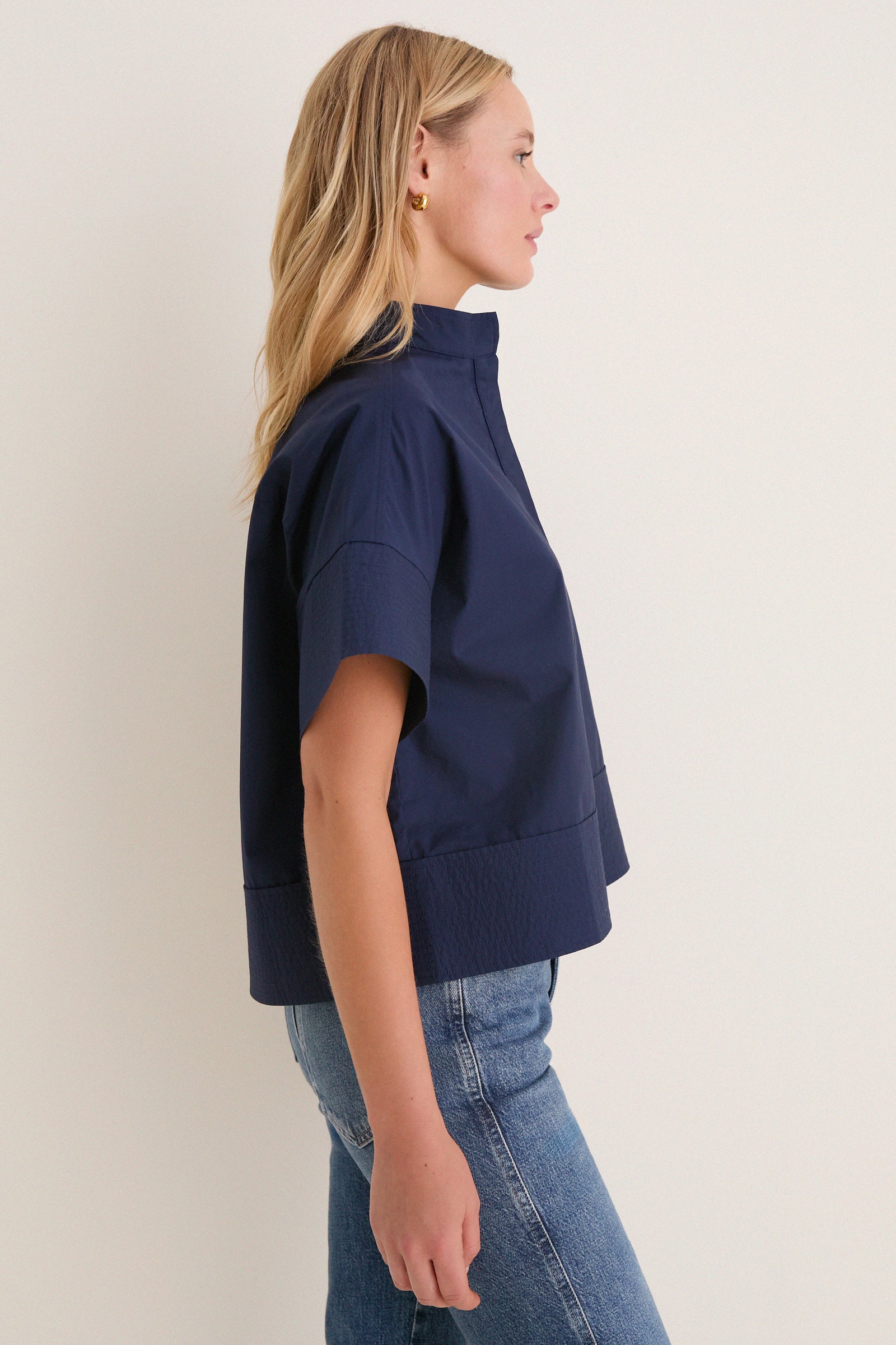 Navy Trapunto Stitch Sofia Shirt