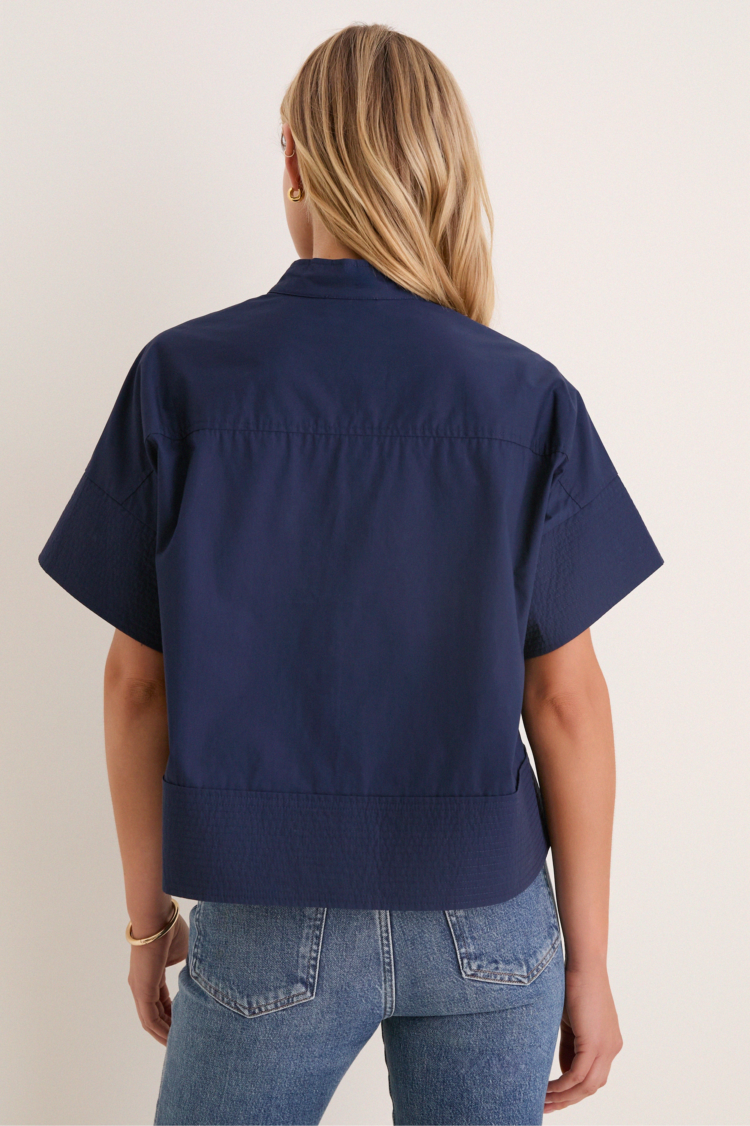 Navy Trapunto Stitch Sofia Shirt