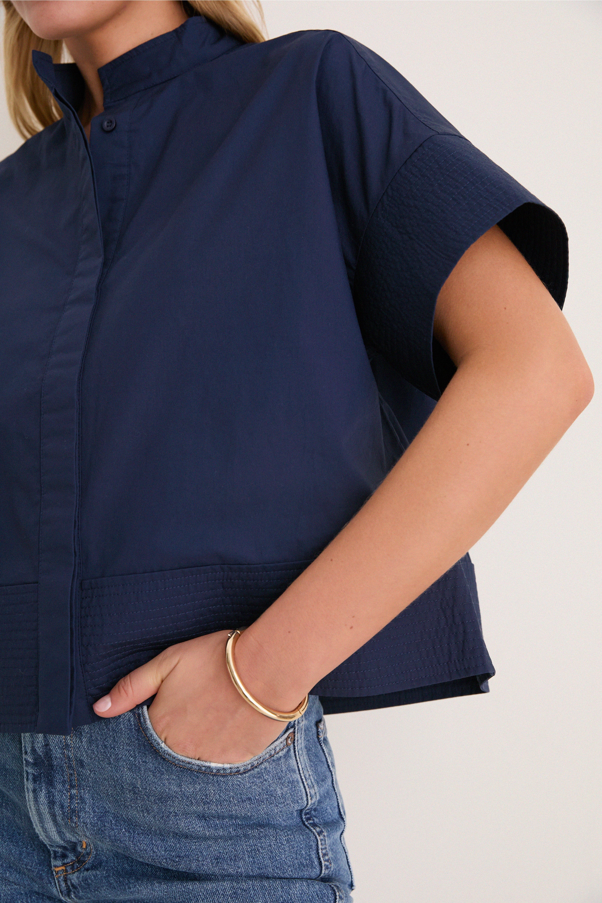 Navy Trapunto Stitch Sofia Shirt | Tuckernuck