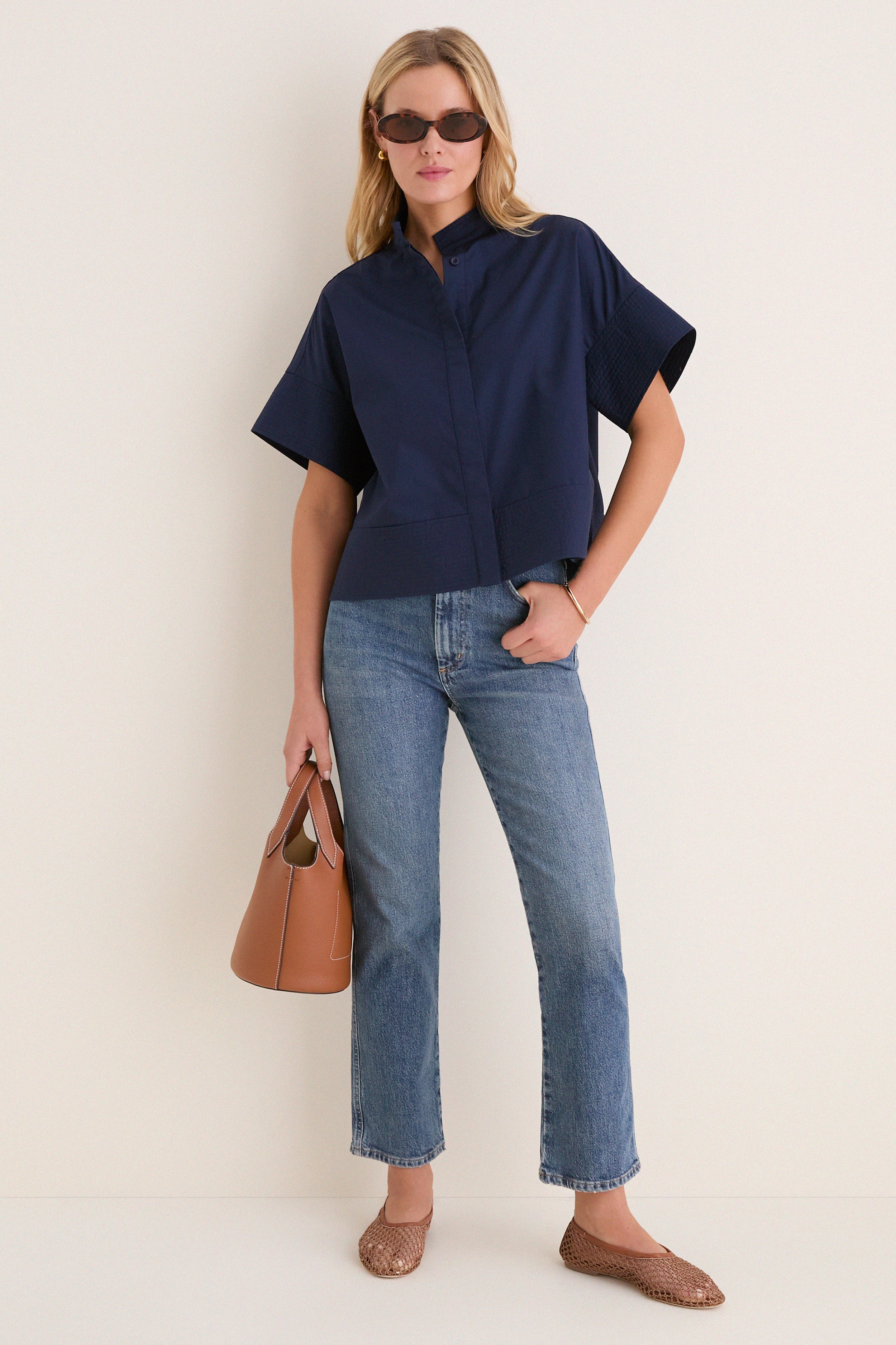 Navy Trapunto Stitch Sofia Shirt | Tuckernuck