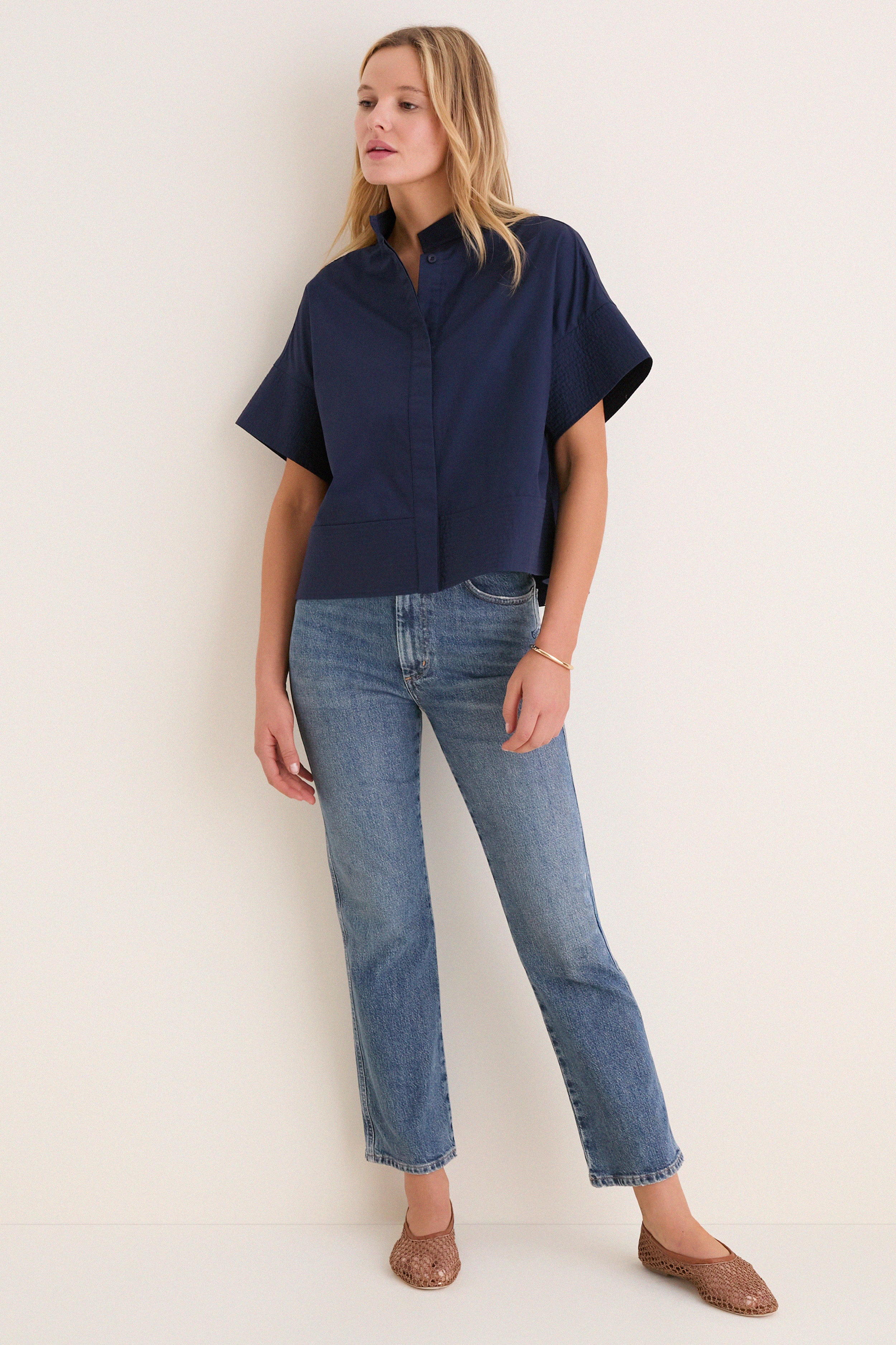 Navy Trapunto Stitch Sofia Shirt | Tuckernuck