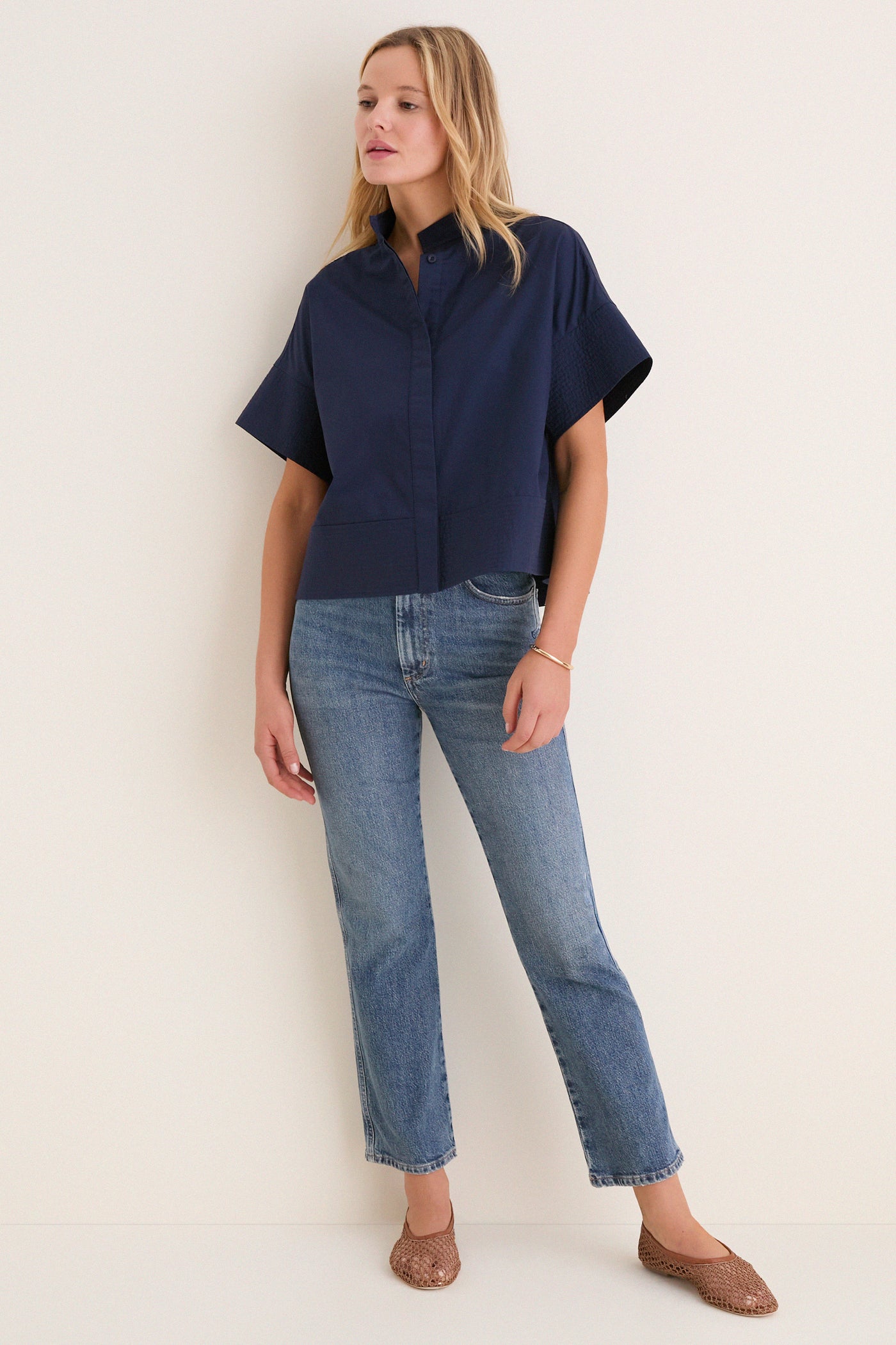 Navy Trapunto Stitch Sofia Shirt
