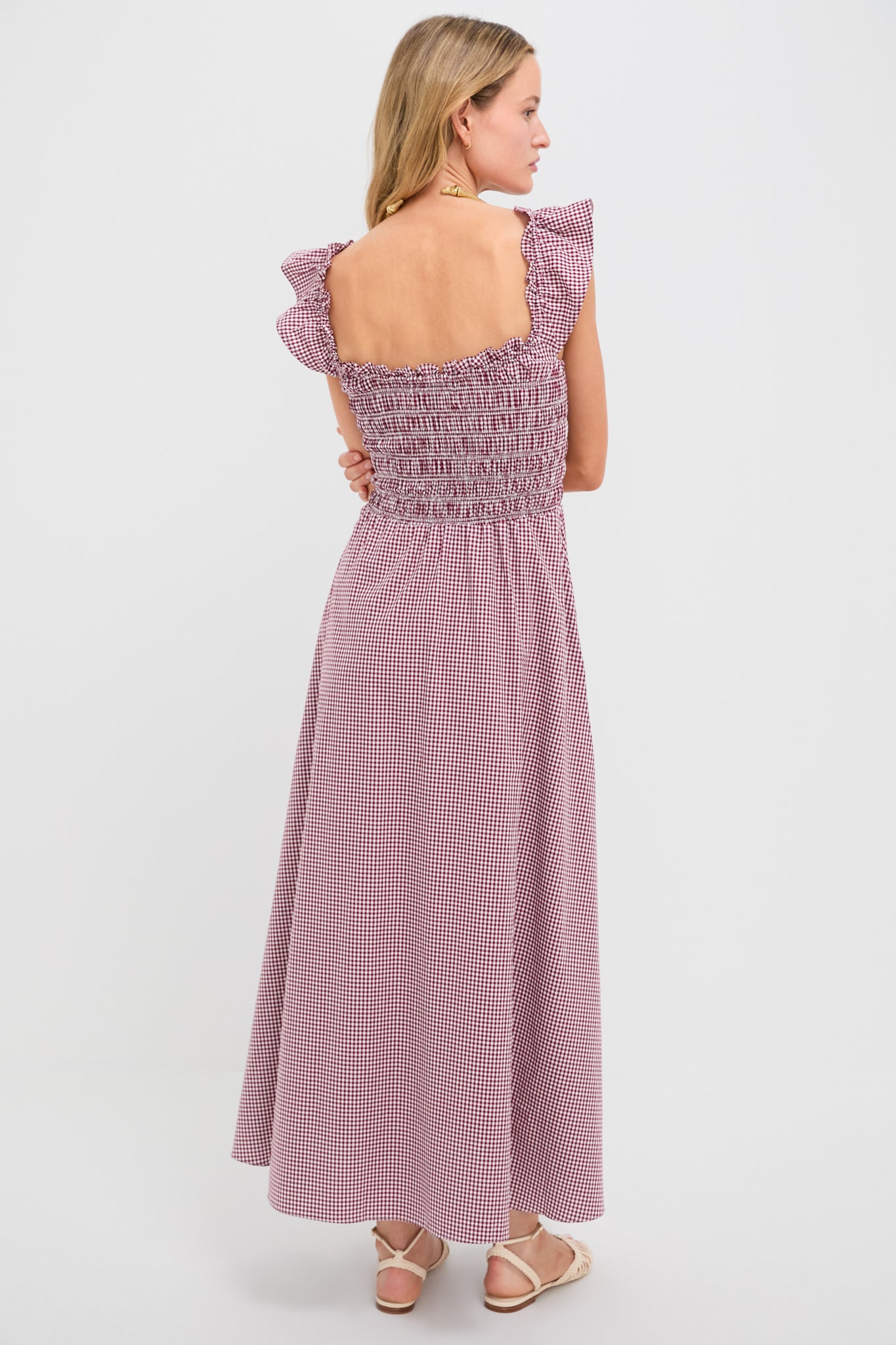 Gingham Deep Red Eudora Midi Dress