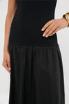 Black Mixed Media Drop Waist Ayden Midi Dress