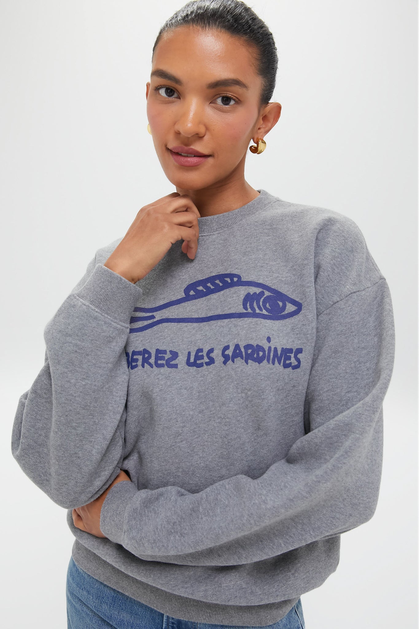 Grey and Navy Liberez Les Sardines Oversized Sweatshirt | Clare V