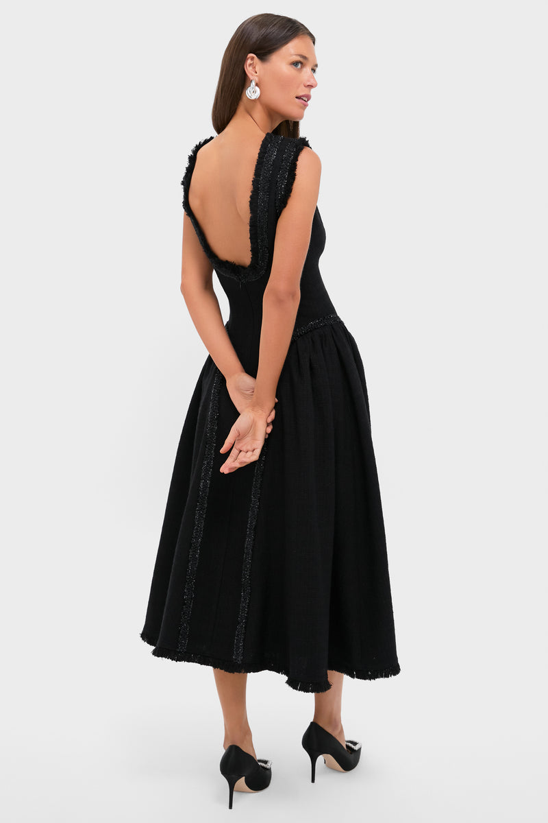 Black Boucle Sleeveless Midi Dress