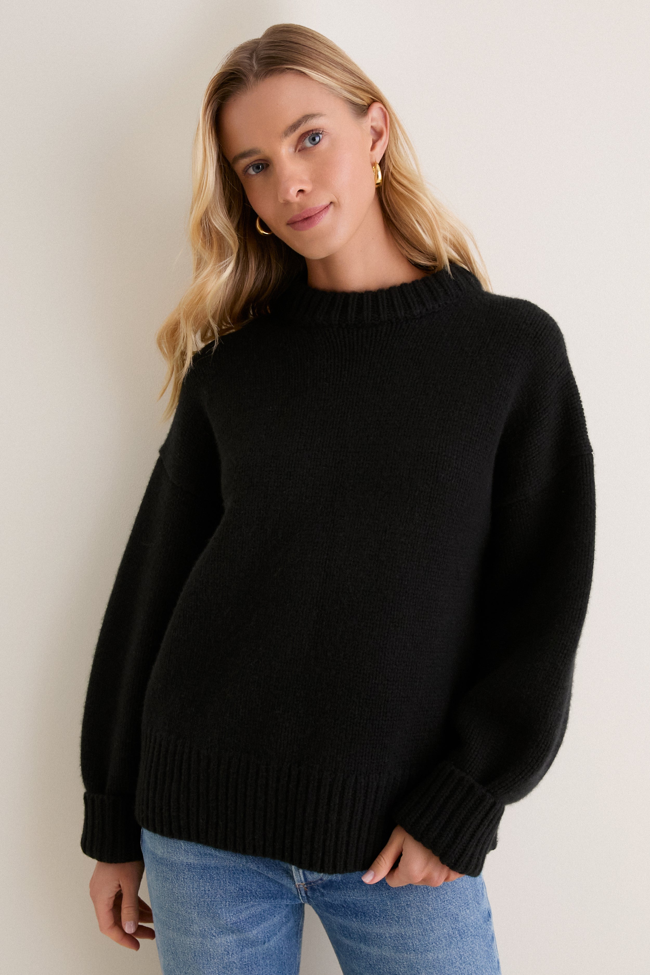 Black Genevieve Cashmere Wool Blend Crewneck Sweater | Tuckernuck