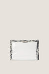 Noir Cypress Toile PVC Wide Large Pouch: A classic, high-end cosmetic bag with effortless style, featuring fun black-and-white floral-print trim and a spacious, transparent design.