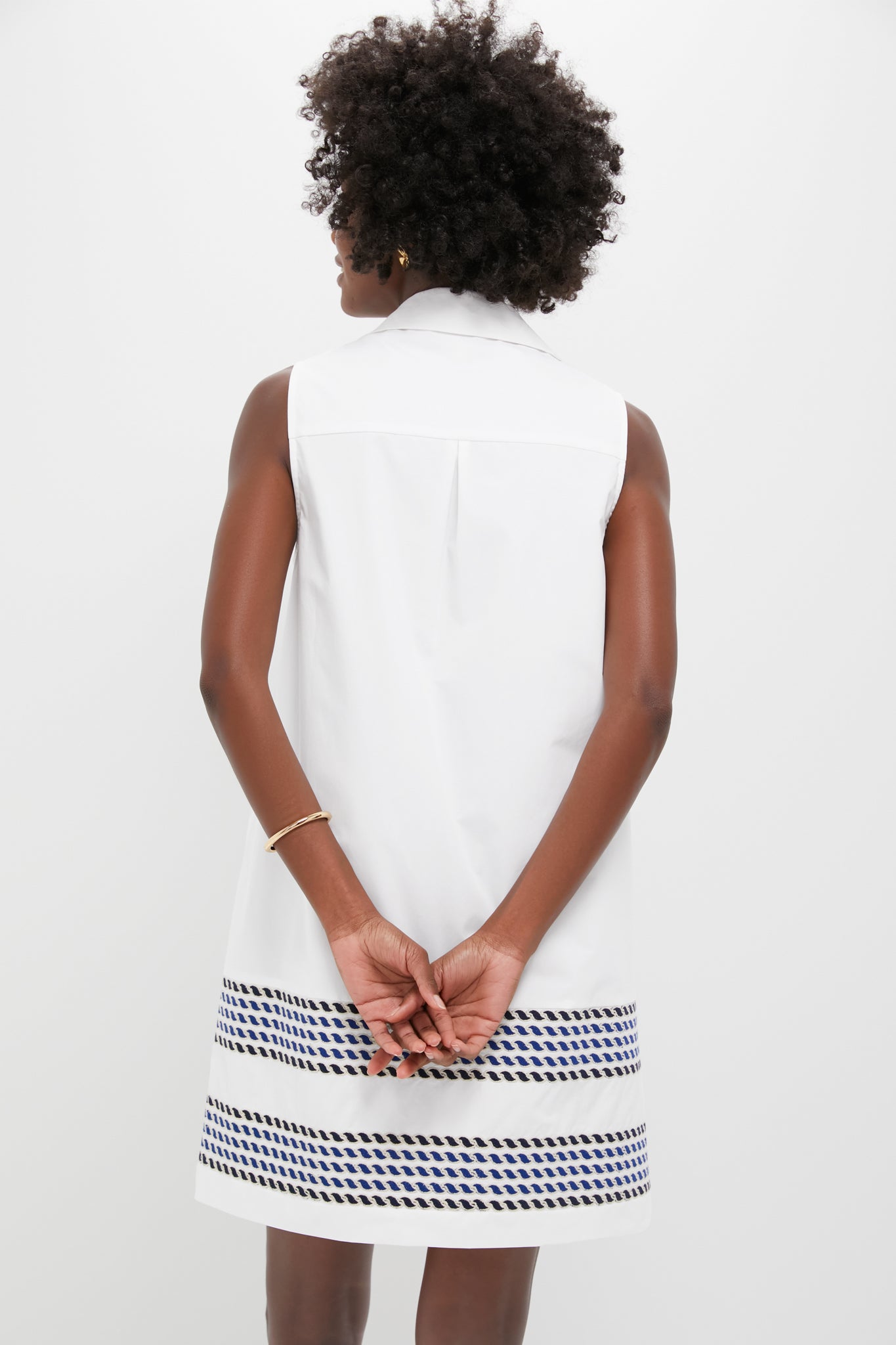 White High Tide Embroidered Stripe Sleeveless Collier Dress