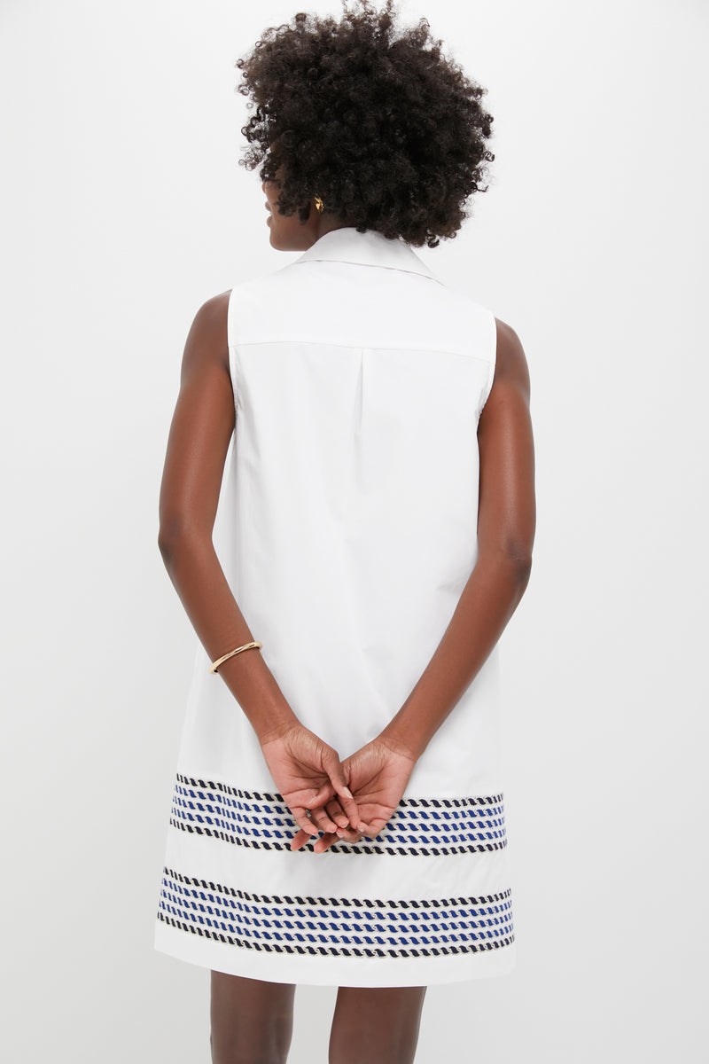 White High Tide Embroidered Stripe Sleeveless Collier Dress
